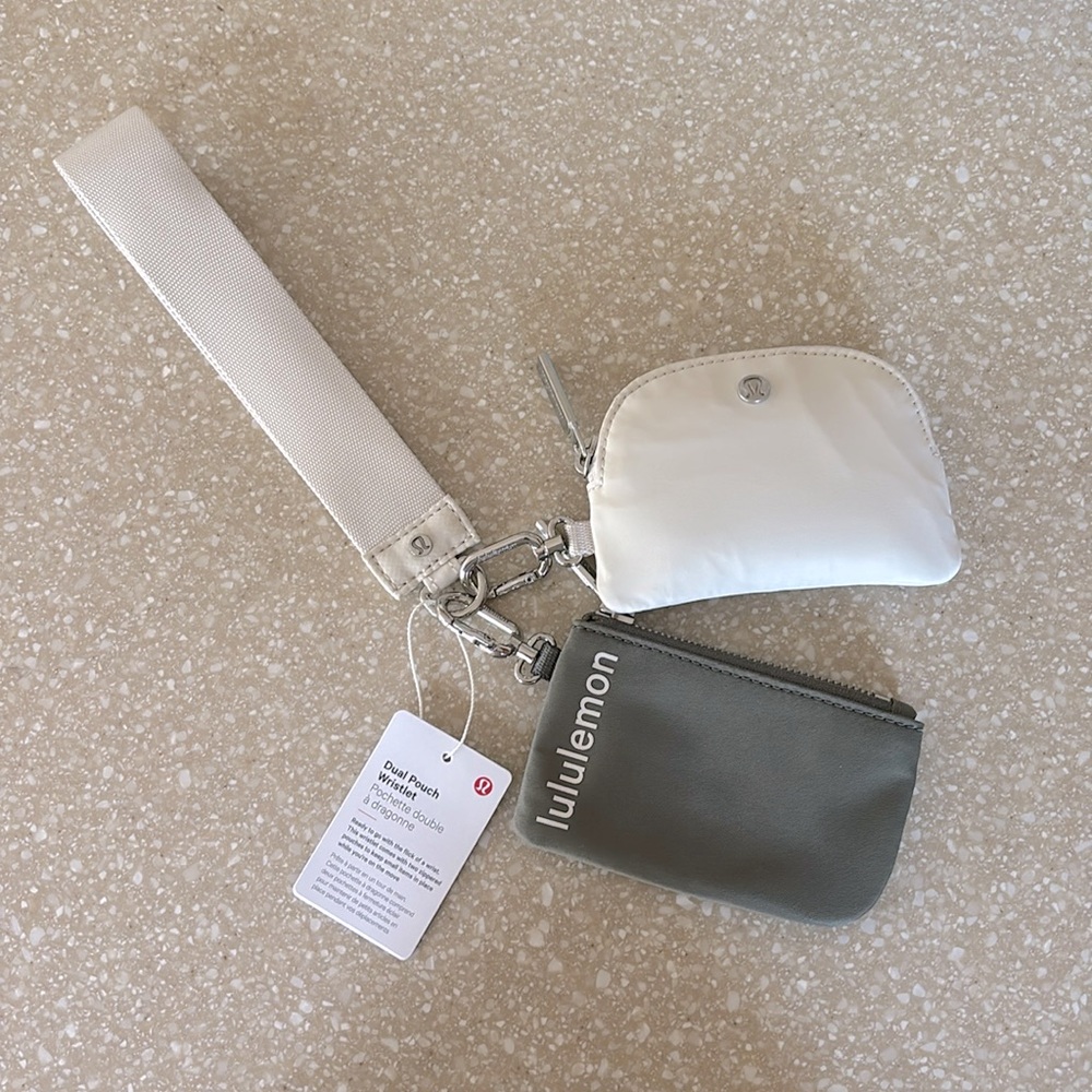 NWT Lululemon Dual Pouch Wristlet Grey Sage White Opal
